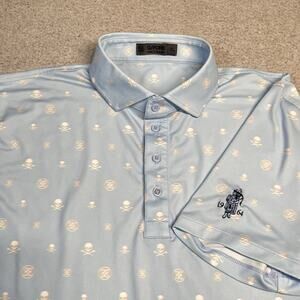 G/FORE Polo Shirt Men XL Blue Skulls All Over Performance Golf Club Logo Stretch